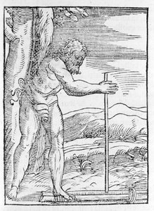 Um índio Tainos acendendo uma fogueira esfregando dois pedaços de madeira. Gravura de "Navigationi e Viaggi" de Giovanni Battista Ramusio (1485-1557), vol. III, Veneza 1565. de Italian School