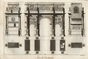 Arco de Constantino em Roma (315 d.C.) - gravura de "Usos e costumes de todos os povos do Universo". Ou melhor, a história do governo, das leis, das milícias, da religião de todas as nações desde os tempos mais remotos até aos nossos dias" 1856 de Italian School