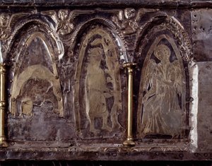 Arca de Barbarossa, com cenas da vida de São João Batista (madeira, folha de prata e pedras de Italian School