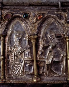 Arca de Barbarossa, com cenas da vida de São João Batista (madeira, folha de prata e pedras de Italian School