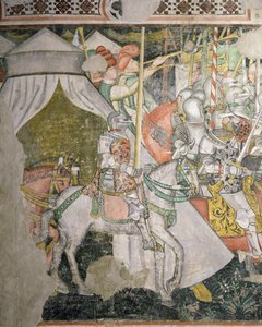 Exército a cavalo, detalhe de uma cena de batalha (fresco) de Italian School