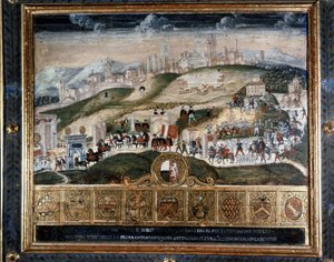Chegada a Siena de Cosimo I de Medici (1389 - 1464) - Arquivo Nacional, Siena. de Italian School