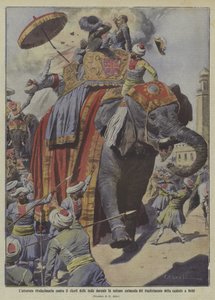 Tentativa de assassinato de Lord Hardinge, vice-rei da Índia (litografia a cores) de Italian School