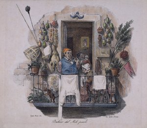 Varanda no Cais Pequeno em Nápoles, Itália,século 19 (litografia) de Italian School