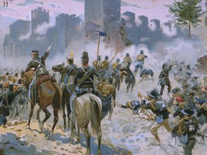 Batalha de Solferino e San Martino, 24 de junho de 1859, ilustração de um álbum sobre a história do Risorgimento feito para o chocolate Talmone, final do século XIX
