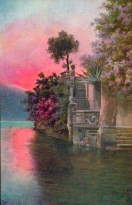 Bellagio, Lago Como, Itália (litografia a cores) de Italian School