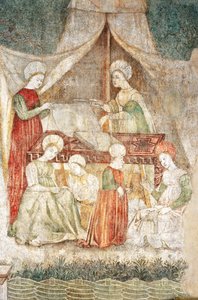 Bicocca degli Arcimboldi: fresco do século XV, detalhe do corte de tecidos e um anão (fresco) de Italian School