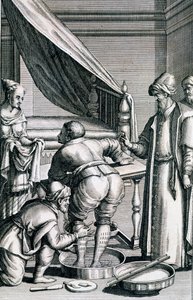Sangria nas pernas, de Medicina Aegyptiorum por Prospero Alpini, publicado em 1745 de Italian School
