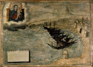 Os barcos podem falhar na costa. Ex voto do século XVII da Igreja da Madonna dell