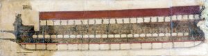 Bucentauro (BUCENTORO), uma galera cerimonial veneziana usada todos os anos pelos Doges de Veneza no Dia da Ascensão. Ele jogou um anel de ouro no mar naquela ocasião, simbolizando seus casamentos com o mar. 1719. de Italian School