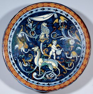 Cafaggiolo faience cup decora animais fantásticos. 1510-1520 Paris, Museu do Louvre de Italian School