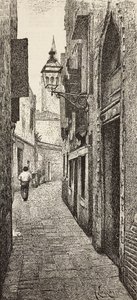 Casa de Carlo Goldoni em Veneza, Itália, gravura de desenho de A Lazzaretti, de L
