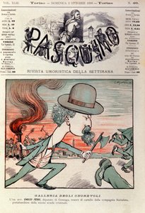 Retrato animado de Enrico Ferri (1856-1929) criminólogo e militante político italiano do Partido Socialista Italiano. Desenho animado em "Pasquino", 2 de outubro de Italian School