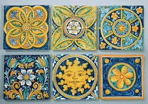 Azulejos no estilo típico de Caltagirone (cerâmica) de Italian School