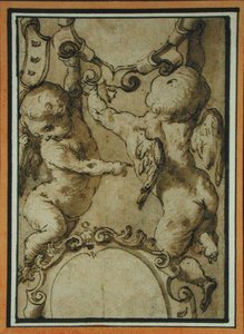 Querubins, início do século XVII (caneta & tinta & lavagem em papel) de Italian School