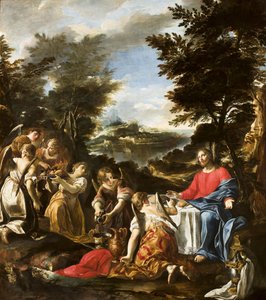 Cristo servido pelos anjos, c.1650-1700 de Italian School
