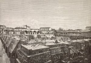 Cisterna do novo aqueduto em Veneza, Itália, gravura de desenho de Gussoni, de L