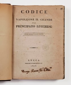 Código de Napoleão, o Grande, para o principado de Lucca, primeira edição oficial, Lucca, Presso Bertini, 1806, e o código rural para os principados de Lucca e Piombino, Lucca, pe. Bertini, 1807 de Italian School