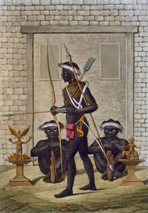 Tribos do Congo e figuras fetichistas guardam o palácio do Saba ou soberano, c.1820s-30s de Italian School