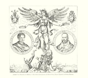 Cosmo I e Alexander of Medici, Facsimile of an Engraving by Martin Rota, após o British Museum Proof (gravura) de Italian School