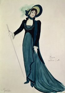 Figurino para Tosca, da ópera &39;Tosca&39; de Puccini (lápis e wc no papel) de Italian School
