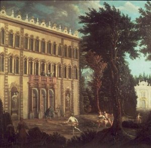 Casa de campo com figuras elegantes (uma de um par) de Italian School