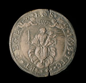 Moeda da República de Genes: ECU largo em prata. Diam. 61 mm. 1693. costas. Genes Musei di Strada Nuova (inv, M7097) de Italian School