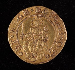 Moeda da República dos Genes: cinco moedas de ouro doppie. Diam. 41 mm. 1642. voltar. Genes Musei di Strada Nuova de Italian School