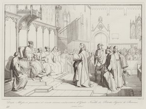 Dante Allighieri se apresentou ao Senado como embaixador de Guido Novello di Polenta, Senhor de Ravenna. de Italian School
