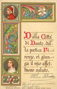 Dante, Beatrice, Divina Comédia (litografia a cores) de Italian School