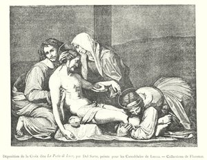 Deposição da Cruz chamada La Pieta di Luco, de Del Sarte, pintada para os Camaldoleses de Lucco, Colecções de Florença (gravura) de Italian School