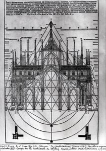 Projeto para a Catedral de Milão, ilustração de De Architectura por Vitruvius, Como, 1521 de Italian School