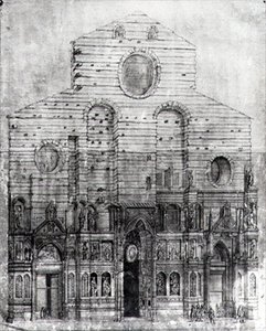 Desenho da fachada de Santa Maria del Fiore ou do Duomo, Florença (caneta e tinta sobre papel) (foto a pb) de Italian School