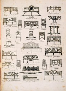 Desenhos para assentos de jardim, de A Compendium of Drawings, de JG Grohmann, publicado em 1805 de Italian School