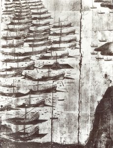 Detalhe, de, um, gravura, descrevendo, a, formação, em, a, batalha, de, Coron de Italian School