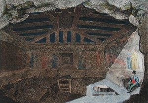 Descoberta dos Túmulos Etruscos". ilustração de 