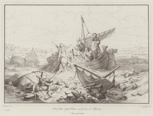 Derrota dos hunos no porto de Albiola, 903 (gravura) de Italian School