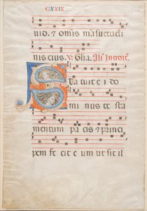 Folha dupla de um gradual, c.1325 (tinta, têmpera e folha de ouro em pergaminho) de Italian School