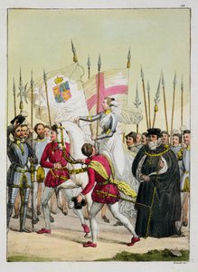 Elizabeth I, prato 12 da História das Nações (aquatint) de Italian School