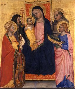 Madona e Criança com Quatro Santos, c.1400 (tempera em madeira de choupo) de Italian School