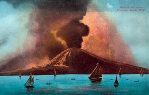 Erupção do Vesúvio, abril de 1906 (litografia a cores) de Italian School