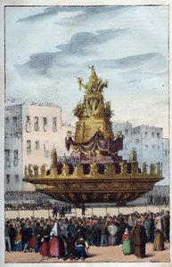 Festa de Santa Rosalia de Palermo (1130-1160), padroeira de Palermo - Festa de Santa Rosalia - (padroeira de Palermo na Itália) ll Festino di Santa Rosalia a Palermo na Sicília - Festa de Santa Rosalia - gravura de "Usi e Costumi di Tutt de Italian School