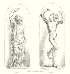 Figuras do Piedestal de Persee, Júpiter, Mercúrio (gravura) de Italian School