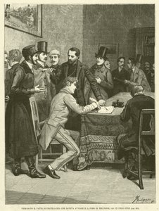 Eles assinaram o Pacto de Irmandade que deveria iniciar o Trabalho de Três Povos para um Fim (gravura) de Italian School