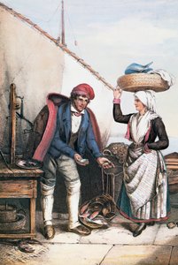 Peixeiro e camponês, ilustração de Costumes de Ístria, Itália de Italian School