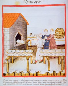 Fol.63v Assar pão integral, ilustração de Tacuinum Sanitatis de Italian School