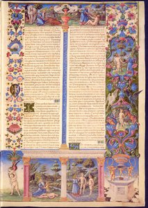 Fol.6r Génesis. Criação de Adão e Eva, a partir da Bíblia de Borso d