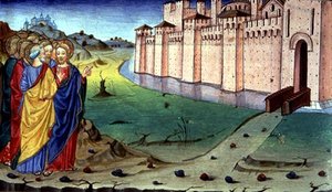 Fol.87v Cristo vai para a Galiléia (velino) de Italian School