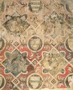 Fragmento de um afresco decorado com brasões de Italian School