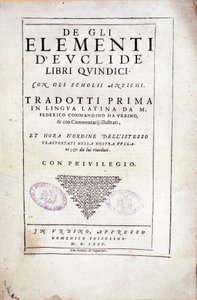 Frontispício do volume XV "Elementos" do matemático grego Euclides (século III a.C.) de Italian School
